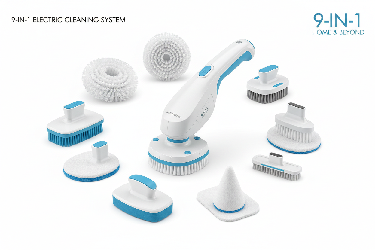 9-in-1 Electric Cleaning Brush Electric Spin Cleaning Scrubber Electric Cleaning Tools Parlour Kitchen Bathroom Cleaning Gadgets